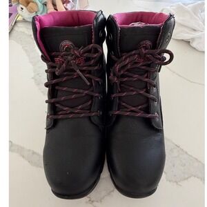 Brahma Womens Work Boots Black Pink Lace Up Slip Resistant Size 7.5